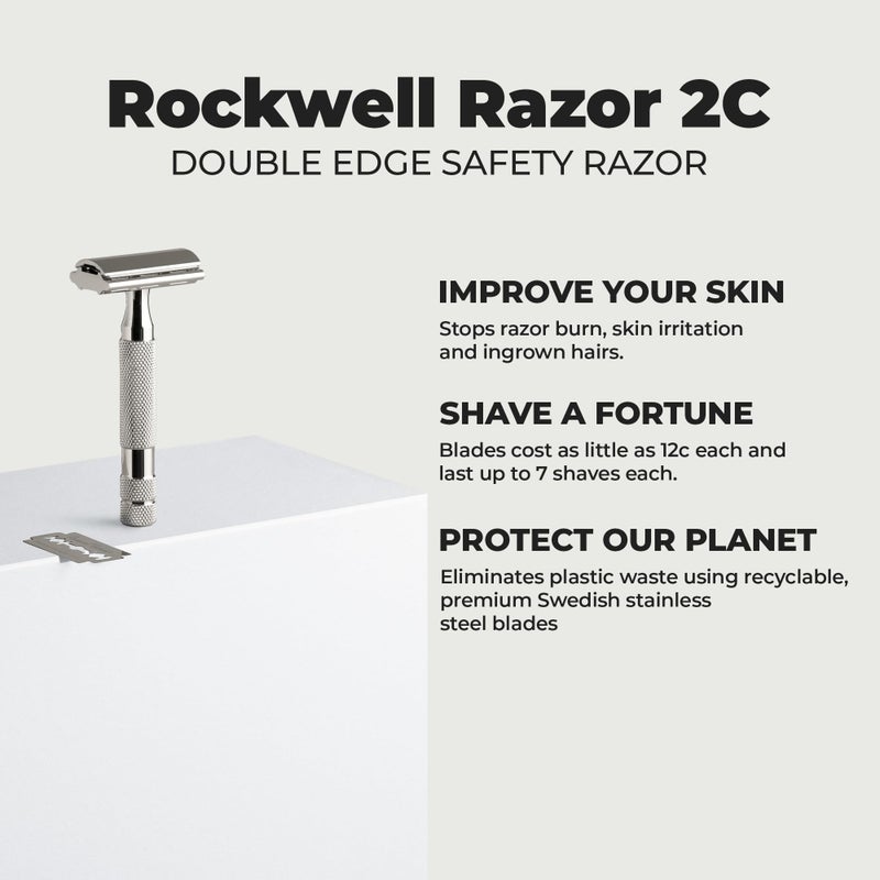 ROCKWELL RAZORS 2C White Chrome Double Edge Safety Razor With Adjustable Shave Settings and 5 Fully Recyclable Razor Blades. Reusable Safety Razors for Men and Women. - Image 3
